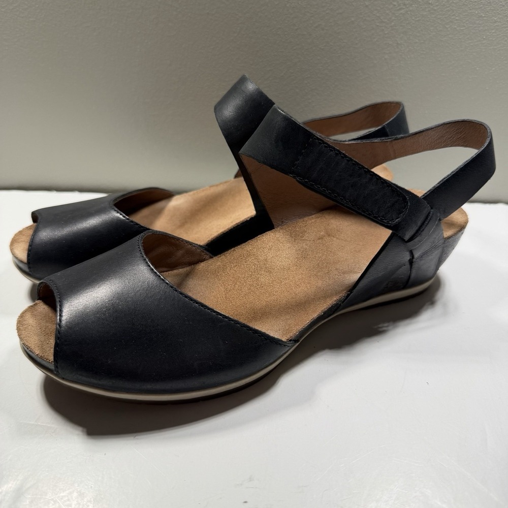 Dansko Black Leather Comfort Sandals 37 Ankle Strap